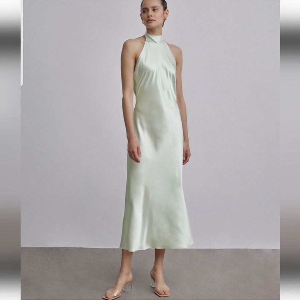 SOLD NWT Silk Maison French Bow Halterneck Silk Maxi Dress - Picture 1 of 9